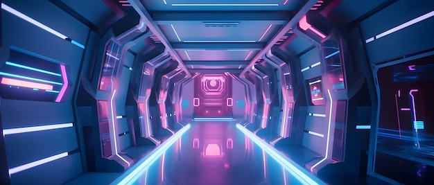 Un túnel de neón con una luz de neón azul y rosa.