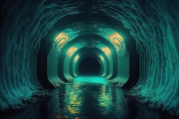 túnel de noche con luz de neón