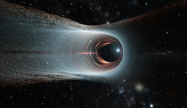 Túnel o túnel de agujero de gusano que puede conectar un universo con otro Deformación de túnel de velocidad abstracta en el espacio Escena de agujero de gusano o agujero negro de superación del espacio temporal en el cosmos