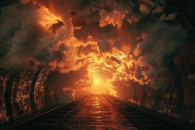 Un túnel en la oscuridad y las nubes dramáticas