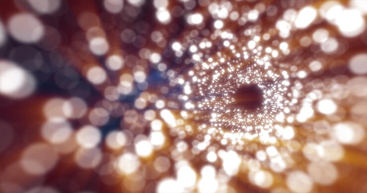 Foto túnel de partículas de energía naranja borroso bokeh brillante brillante fondo abstracto