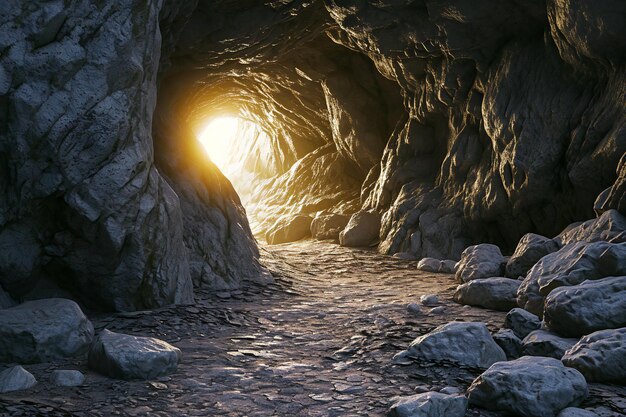 Foto túnel de piedra con luz al final del túnel