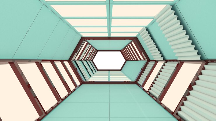 Foto túnel y puerta futurista hexagonal