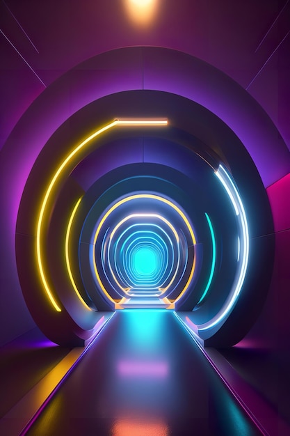 Foto un túnel que tiene luces de neón.