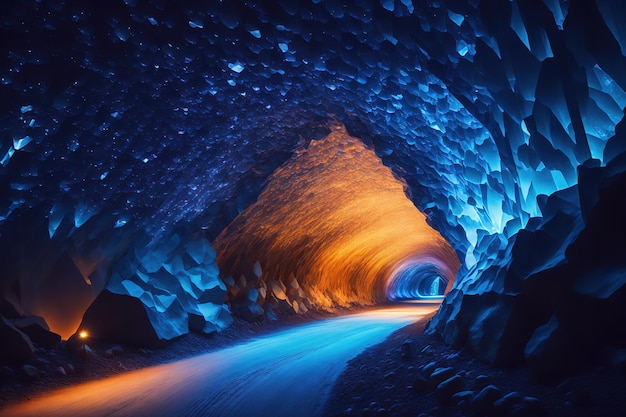 Un túnel que tiene una luz azul