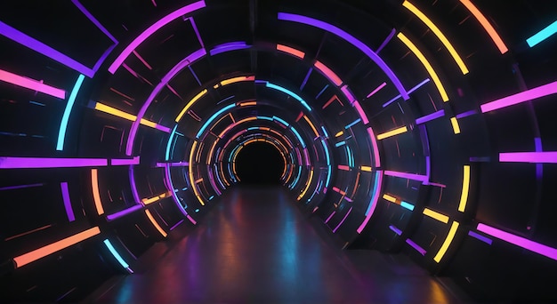 un túnel que tiene una luz púrpura y amarilla en él