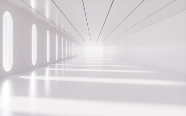 Túnel recto blanco con renderizado 3d de luz y sombra