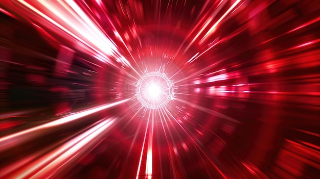 Foto túnel de red cibernética roja futurista con fondo digital de punto de desaparición