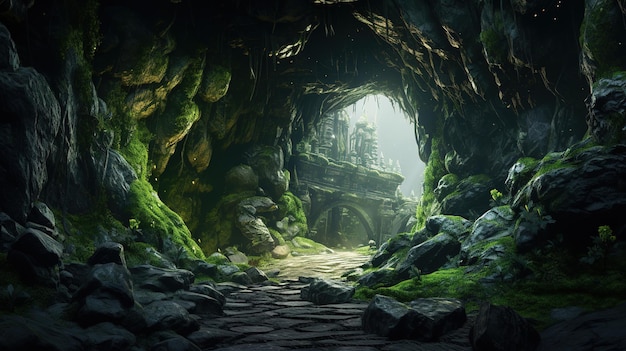 Túnel en las rocas Entrada a la antigua cueva vida silvestre belleza de la naturaleza matorrales gruta
