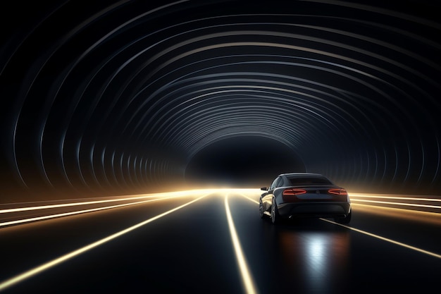 Túnel rodoviário rodoviário com imagem gerada por IA de luz de carro