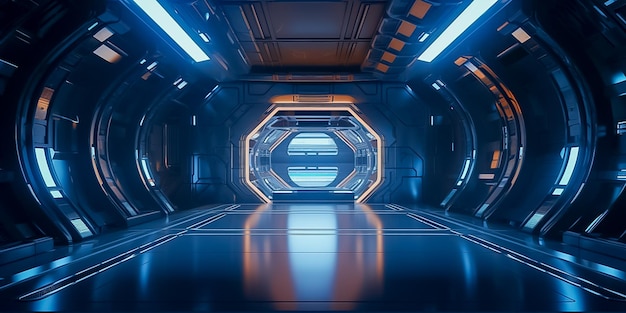Túnel Scifi com vibrações cyberpunk geradas por IA