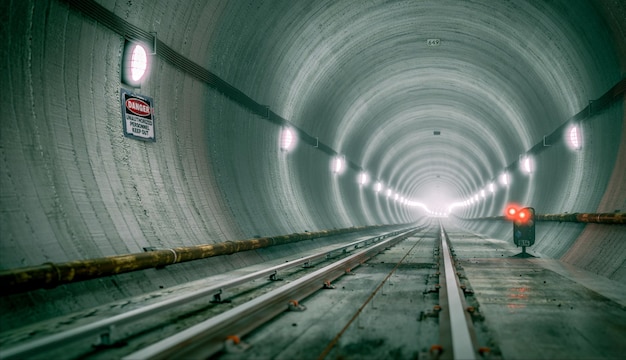 Túnel subterrâneo do metrô com luz