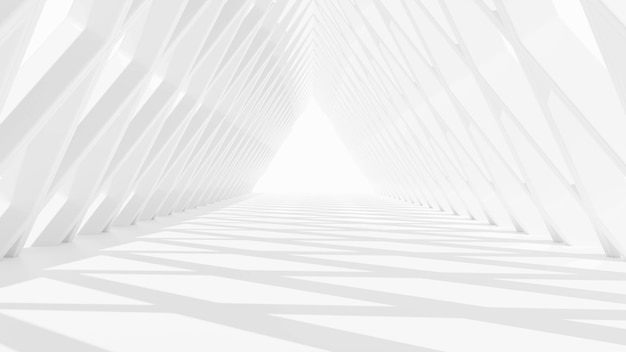 Túnel triangular abstrato com luzes na renderização 3d final