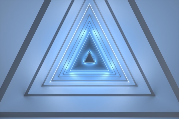 Túnel de triángulo de renderizado 3d con fondo de líneas brillantes