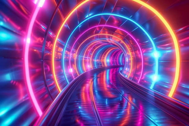 Túnel vibrante iluminado a neon com luzes brilhantes futuristas