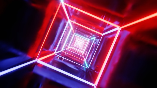 Túnel VJ con luz de neón. Ilustración de render 3d.