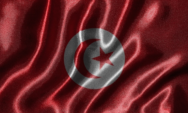 Tunesien-Flagge - Gewebeflagge von Tunesien-Land, Hintergrund der wellenartig bewegenden Flagge durch Gewebe.
