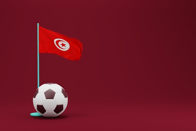 Tunesien-flagge mit ball world football 2022 minimale 3d-render-illustration