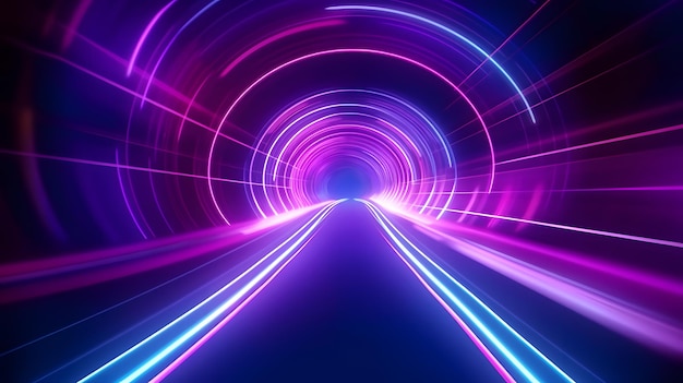 Tunnel abstrakt futuristischer Hintergrund Portal Tunnel mit rosa blau leuchtendem Neon bewegt sich mit hoher Geschwindigkeit wa