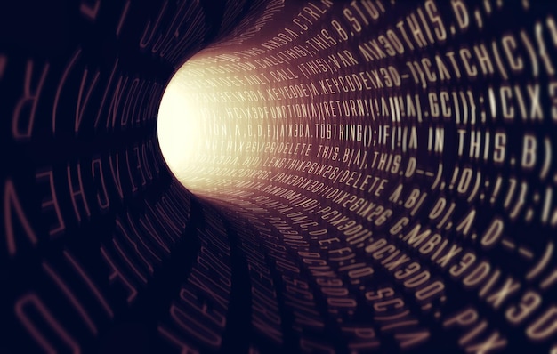Tunnel-Information oder Autobahn als Streaming-Daten oder digitale Software oder Abstract des Metaverse Zukunftssprache oder Code als Programmierung Cybersicherheit oder IT in Cloud Computing Internet oder Technologie
