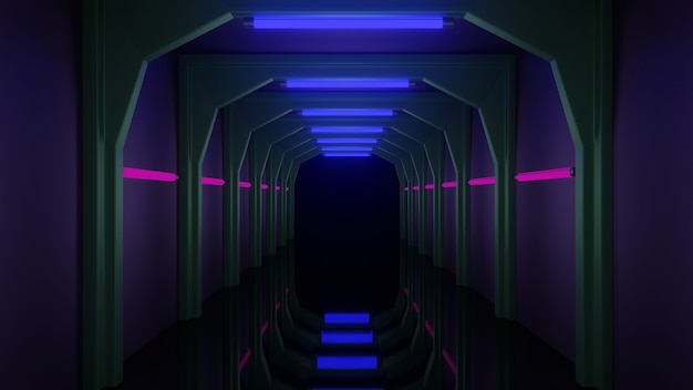 Tunnel, Neonlicht, rosa Licht, hellblau, grünes Licht, Premium-Look können im Cover-Design verwendet werden. Kann verwendet werden, um die Idee zu fördern