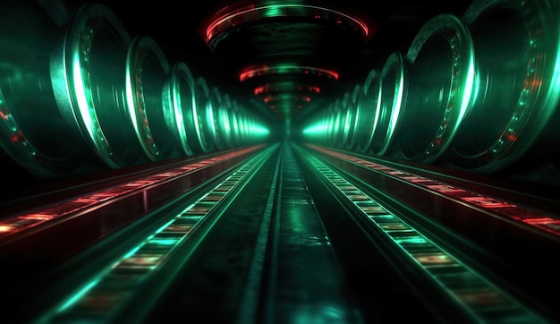 Tunneleingang mit neonabstraktem Hintergrund und Geheimtür