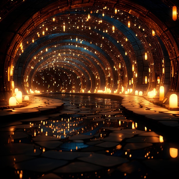 Tunnelhintergrund mit Neonlichtern