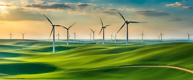 Turbina eólica en el campo verde