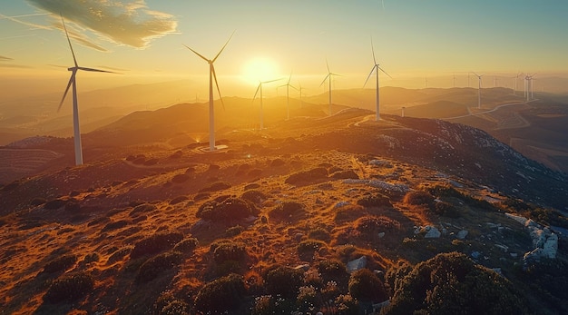 La turbina eólica en la cima de la montaña