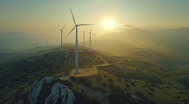 La turbina eólica en la cima de la montaña