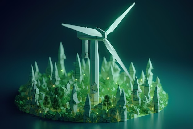 Turbina eólica y energías renovables alternativas Arte en papel de ecología y concepto de medio ambiente Fondo de paisaje de naturaleza ecológica
