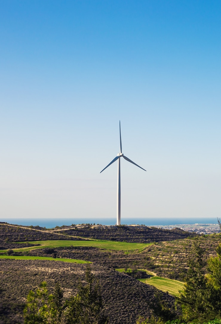 Foto turbina eólica para energia alternativa. conceito de energia ecológica.