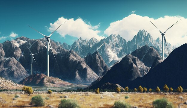 Una turbina de viento en las montañas