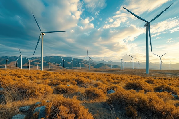 Turbinas eólicas en un campo natural Concepto de energía renovable IA generativa