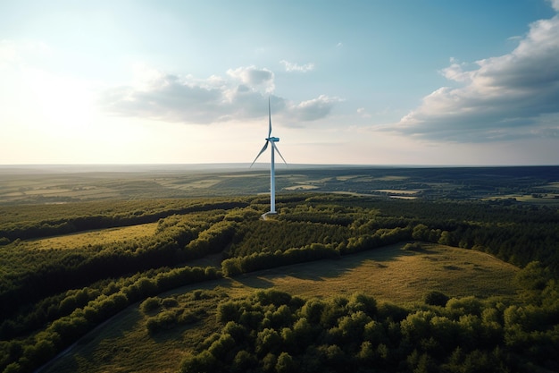 Turbinas eólicas generativas de IA en un paisaje agrícola verde de campo Energía respetuosa con el medio ambiente