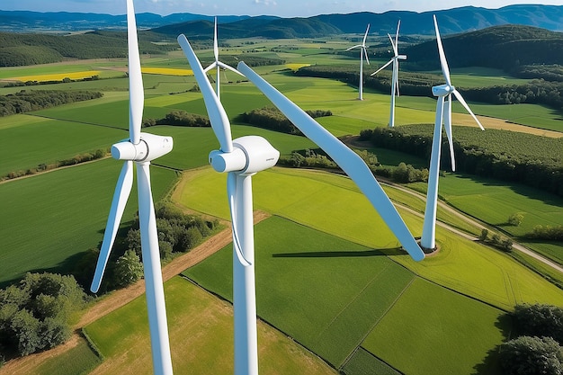 Foto turbinas eólicas geram energia sustentável em paisagens rurais geradas pela ia