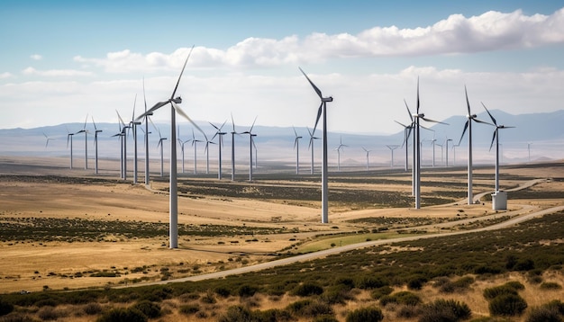 Turbinas eólicas girando gerando crescimento de energia sustentável gerado por IA