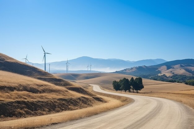 Foto turbinas eólicas gloriosas num campo ensolarado cativando a paisagem de energia renovável