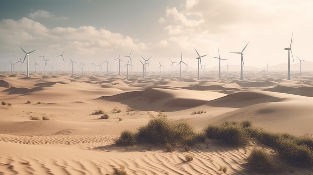 Turbinas eólicas no conceito de energia renovável do deserto Generative AI