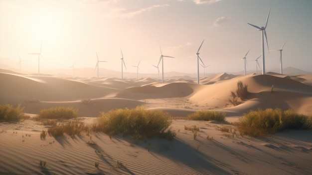 Turbinas eólicas no conceito de energia renovável do deserto Generative AI