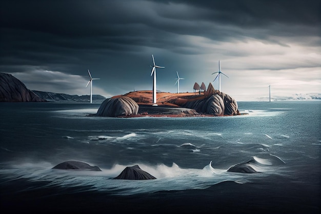 Turbinas eólicas no mar Fonte de energia alternativa generativa ai
