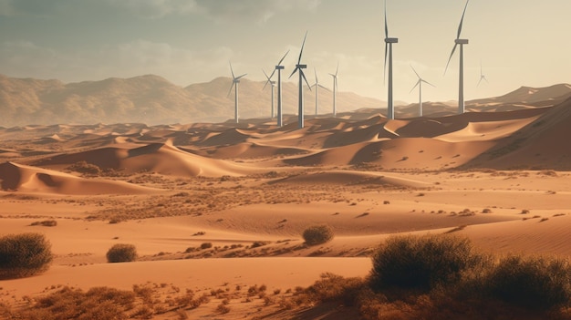 Turbinas de viento en el concepto de energía renovable del desierto IA generativa
