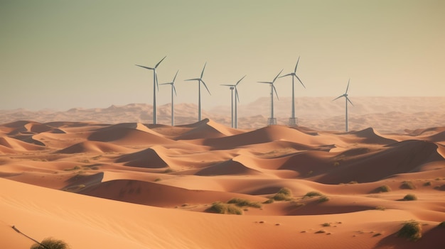 Turbinas de viento en el concepto de energía renovable del desierto IA generativa