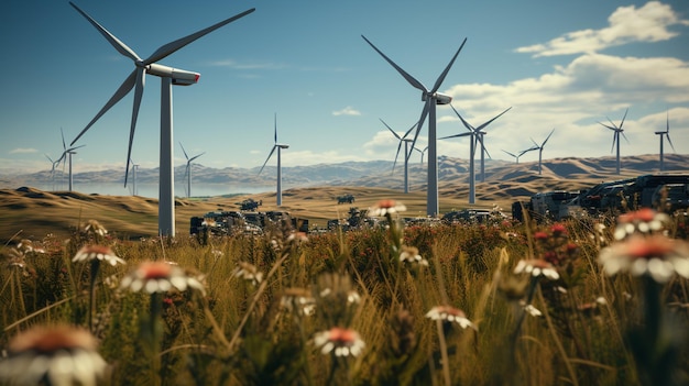 Turbinas de viento que generan electricidad en el desierto generativo ai