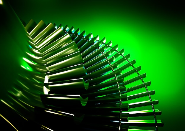 Turbine auf grünem Hintergrund. 3D-Rendering.