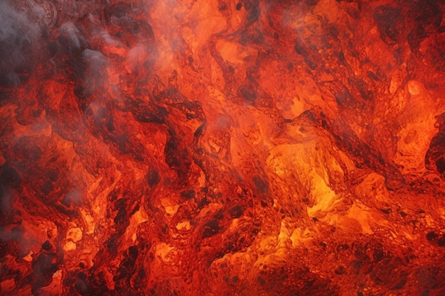 Una turbulenta tormenta de lava burbujeante arrojando plumas de rojo y naranja ardiente