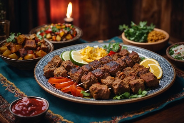 Turco y árabe tradicional mezcla de ramadán kebab plato ar c