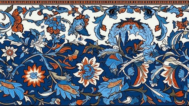 Turco Iznik textura de fondo diseño tradicional pavo patrón floral sin fisuras AI generativa