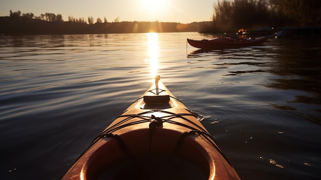 Turismo de descanso activo Kayak flota en río en rayos de sol Generado por IA