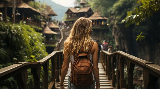 turista asiático no antigo templo